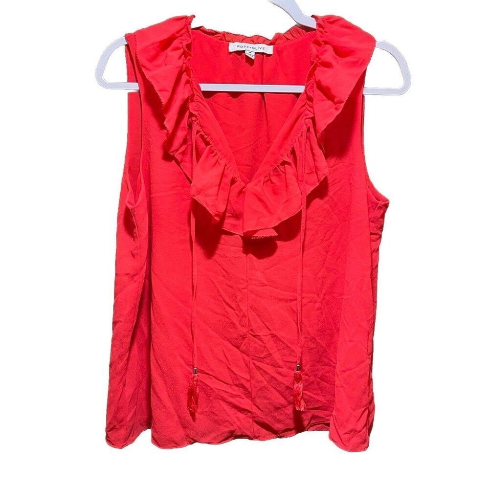 Rose & Olive Tassel Sleeveless Tank Top Size Medium Coral Red - Picture 2 of 6